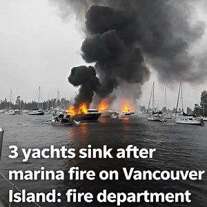 🚨 BREAKING NEWS | Vancouver Island Marina Fire Three yachts have sunk after a massive fire tore through Van Isle Marina in Sidney, B.C., sending thick black smoke into the sky early Sunday morning. Fire crews say all vessels were fully engulfed before sinking in their slips ✅ No injuries reported 🌊 Coast Guard securing the area and monitoring pollution More updates to follow👍 #BreakingNews #FireAlert #canadanews #emergency #staysafe | Canada Buzz