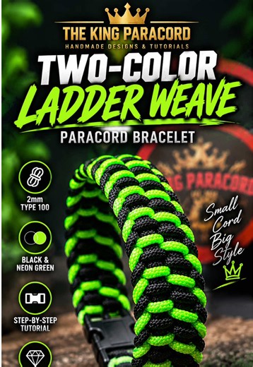 Two-Color Ladder Weave Paracord Bracelet – Black & Neon Green