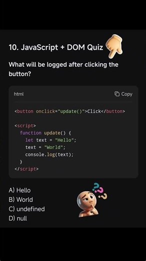 🔥 JavaScript Quiz Challenge! Click karte hi kya print hoga? 🤔 #shorts #javascript