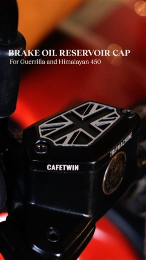 Trip Machine Company on Instagram: "Installing the Café Twin x Trip Machine Brake Oil Reservoir Cap on the Royal Enfield Guerrilla 450, quick, clean, and done in minutes. Made specifically for Guerrilla 450 + Himalayan 450, this die-cast aluminium cap adds a sharp touch of character to your cockpit view. Small detail, big impact. #tripmachine #tripmachinecompany"