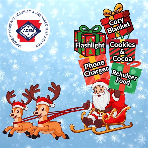 Even Santa knows not to take off without a fully stocked disaster kit! After one too many “blizzard detours” and a reindeer breakdown somewhere over the Ozarks, he’s learned to keep these essentials packed: ❄️ Cozy blanket (Mrs. Claus-approved) 🍪 Extra cookies and cocoa (for energy, of course) 🔦 Flashlight (in case Rudolph’s nose needs a break) 🔋 Phone charger (for those North Pole check-ins) 🧰 Jumper cables (because even sleighs need a boost now and then) And of course, Reindeer food! If Sa