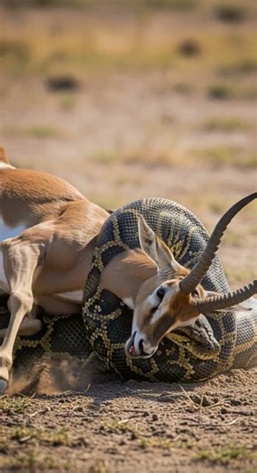 Will the giant python devour the helpless antelope? 🐍🦌😨❓ 비단뱀이 영양을 삼켜버릴까? #python #antelope #danger