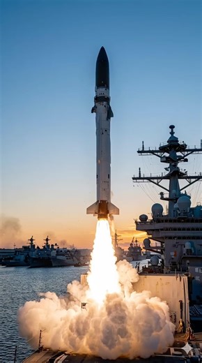 A U.S. NAVY DESTROYER LAUNCHES MISSILES FROM ITS MK 41 VERTICAL LAUNCHING SYSTEM (VLS). THE SHIP…..