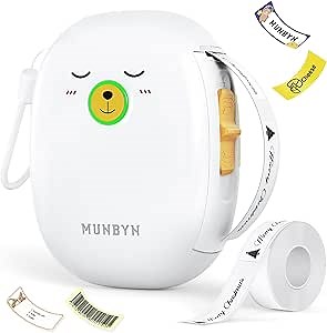 MUNBYN Bluetooth Label Maker Machine with 1 Roll Tape, Portable Thermal Label Printer Name Price Date Sticker Tag Printer for Home Office (White)