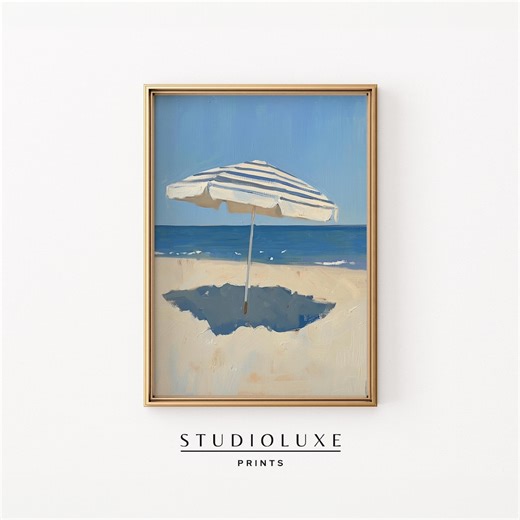 Beach Parasol Painting – Vintage Coastal Art Print (digital Download) - Etsy