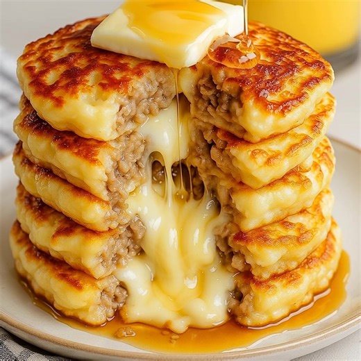 Cheesy Sausage-Dipped Pancakes Fluffy pancakes stuffed with savory sausage and gooey cheese, perfect for a hearty breakfast stack! Yield: 6 stuffed pancakes Temp: Medium heat skillet/griddle Time: 25 minutes Ingredients: 1 cup all-purpose flour 2 tablespoons granulated sugar 1 teaspoon baking powder ½ teaspoon baking soda ¼ teaspoon salt 1 large egg ¾ cup buttermilk 2 tablespoons unsalted butter, melted 6 cooked sausage links 6 slices cheddar cheese (or American cheese) Nonstick spray or butter,