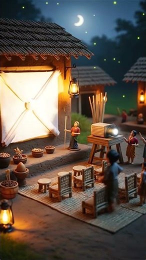 "Tiny Mini Village Cinema Night ✨ Mini Humans' Magical Movie Adventure"