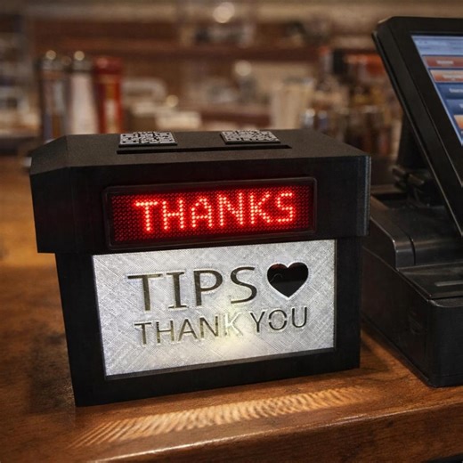 Ultimate Tip Box™ – Tip Jar With LED Scrolling, Custom QR Codes & Lights - Etsy