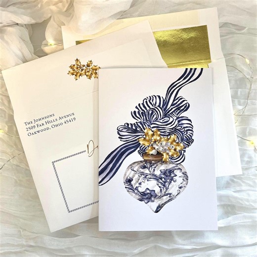 Vintage Christmas Cards Boxed Set of 10 Blue White Chinoiserie Christmas Ornament Holiday Business Greeting Cards With Gold Lined Envelopes - Etsy