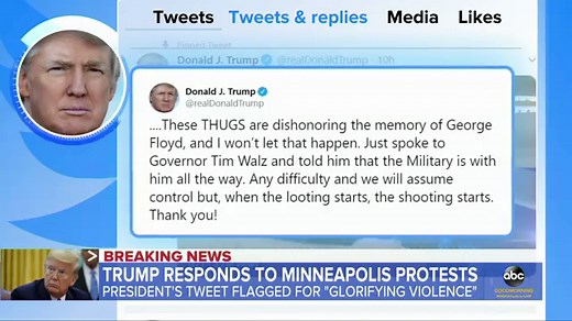 Twitter flags Trump’s tweet about protests as ‘glorifying violence’