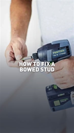 Fixing a bowed stud using a screw and a hammer. 🛠️ Thanks for the tip, @mikeholmesjr! 🙌 Find out more about the TID 18 cordless impact driver here: https://bit.ly/45FKj7J 🔗✨ | Festool