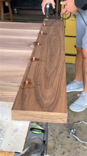 Trimming the walnut dowels after adding the breadboards! One of the many uses for my @dremel 💯💯 | Half Moon Woodworks