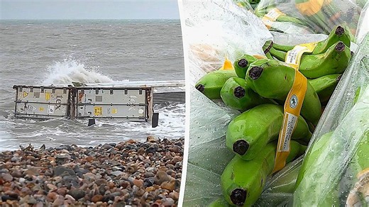 Shipping containers full of bananas wash up on UK beach