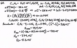 SOLVED:A step in the production of a synthetic liquid fuel from organic waste matter is the following conversion process: 1 kmol of ethylene gas (converted from the waste) at 25^∘ C, 5 MPa, and 2 kmol of steam at 300^∘ C, 5 MPa, enter a catalytic reactor. An ideal-gas mixture of ethanol, ethylene, and water in chemical equilibrium leaves the reactor at 700 K, 5 MPa. Determine the composition of the mixture and the heat transfer for the reactor.