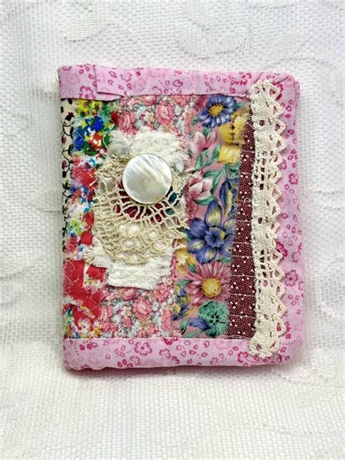 Scrappy Quilted Needlebook - Textile Snippet Art - Patchwork Strips Pink - Etsy