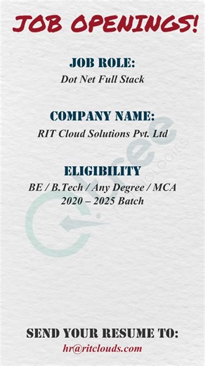 Dot Net Full Stack Developer Jobs for Freshers | 2.5–4 LPA | RIT Cloud Solutions