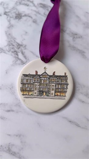 Imogen Partridge, Watercolour Illustration on Instagram: "Painting @libertylondon I’ve finished all my house portrait decorations for the year. Thank you so much to everybody who ordered one and I hope those that are gifts are enjoyed for years to come. there is something magical about something handpainted in miniature, a teeny window into another place to treasure✨"