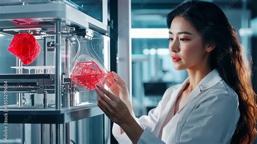 Engineer operating advanced 3d printer with precision and focus in a hightech lab environment