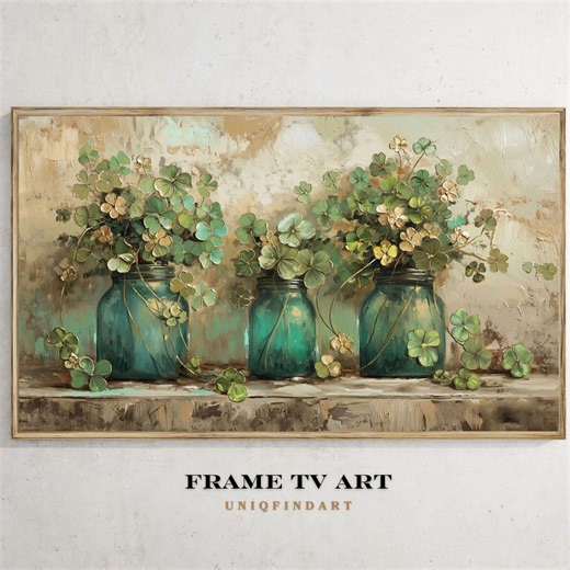 St Patrick's Day Frame TV Spring Art Clover Shamrock Art Green Botanical Textured Still Life Painting Painting Vintage Irish Decor - Etsy Canada