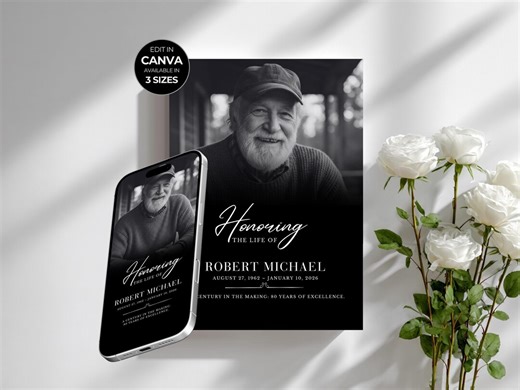 Memorial Invite Funeral Announce Editable Funeral Invitation Celebrate of Life Templates Canva Funeral Programs Memorial Canva Funeral Flyer - Etsy