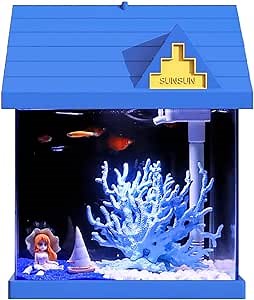 2 Gallon Mini Fish Tank Kit,Includes Lighting and Air Pump,Self Cleaning Small Aquarium,Modern Compact Tank for Tabletop or Desktop Display,Bedroom Aquarium Starter Kits,10.63×7.87×13.27inch