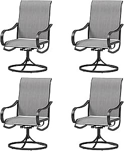 MFSTUDIO Outdoor Swivel Patio Dining Chairs Set of 4, High Back Breathable Textilene Patio Chairs for Balcony, Backyard, Deck, Garden (Light Grey Fabric, Black Frame)