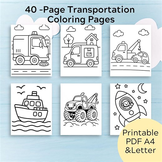 Transportation Coloring Pages for Toddlers – 40 Easy Vehicle Sheets (PDF Download) - Etsy