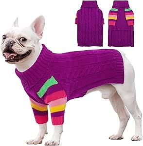 Dog Sweater Thick, Sweaters for Large Size Dogs Comfy, Stretchy Pullover Dog Sweater for Large Doggie, Christmas Dogs Sweaters Unisex, Warm Pet Knitwear Boston Terrier, Frenchie (Purple L)