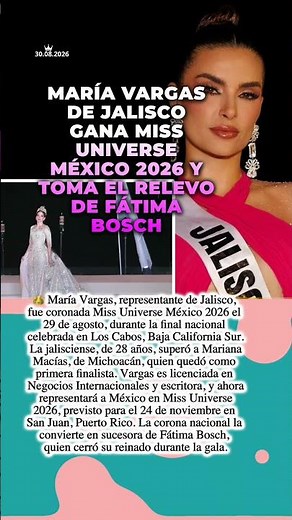👑 María Vargas, de Jalisco, gana Miss Universe México 2026 y toma el relevo de Fátima Bosch