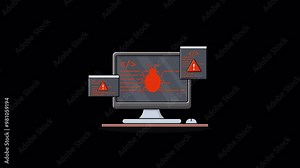 Animated Computer with Bug Sign. Malware Virus Attack Concept Video - Transparent