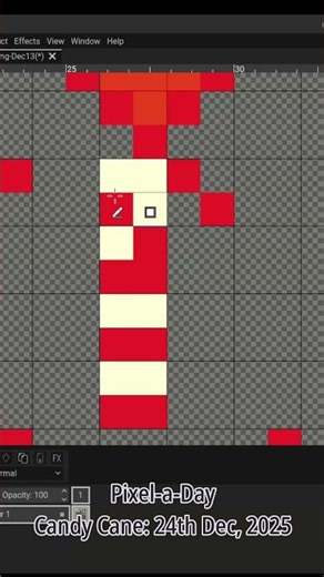 Newbie Pixel Art: CANDY CANE (76th Pixel-a-Day) 8x8 | 24th Dec, 2025 #pixelart #pixelorama