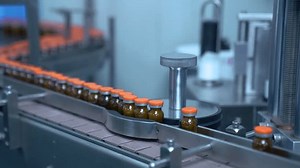 vaccine manufacturing, injection making process, vaccine vials in medicine factory, injection manufacturing, medicine vial injection moving on pharma conveyor belt, healthcare pharmaceutical industry.