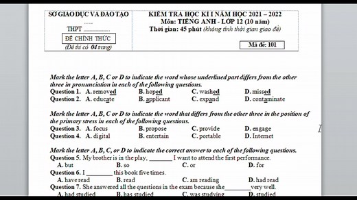 đề thi hk1 english 12 part 1.#coco_english