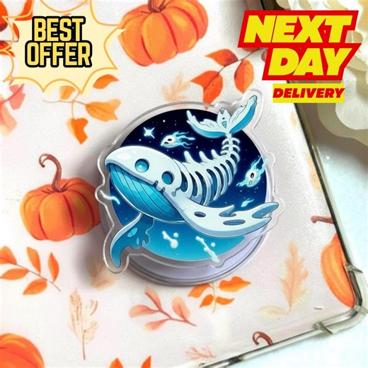 Kawaii Skeleton Whale Magnetic Phone Grip: Cute Whale Design With Star and Skeleton, Fun Phone Stand for Teen, Ocean Lovers & Sea Enthusiast - Etsy