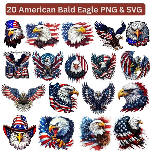American Bald Eagle Clipart: Retro PNG & SVG Bundle (digital Download) - Etsy