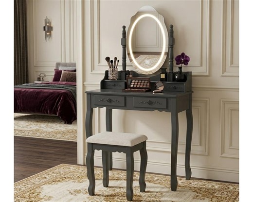 Vanity Desk With Lighted Mirror and Stool, 4 Drawer Makeup Table Storage - Etsy