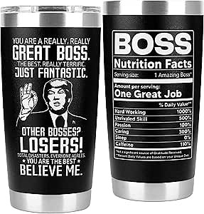 Tinasona Black Best Boss Gifts for Men Women You’re A Great Bosses Tumbler 20 Oz Cup Birthday Christmas Gifts for Boss Day Funny Coffee Mug Cup