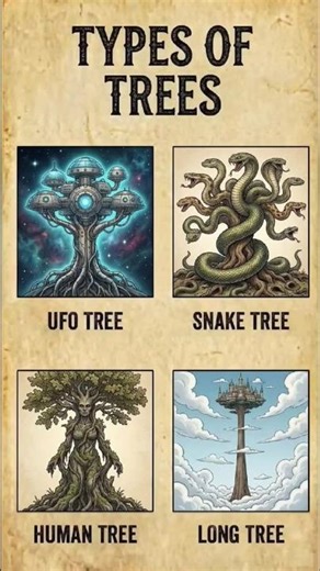 Fantasy Trees: UFO Tree, Snake Tree, Human Tree, and Long Tree #edit