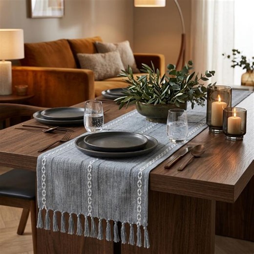Sage Green Cotton Linen Table Runner With Macramé Fringe, Rustic Farmhouse Table Decor for Wedding, Dining & Boho Home - Etsy