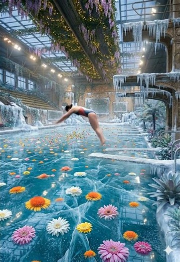 wait for end😱😱Girl Dives Into Frozen Flower Pool #viralshorts #aestheticvideo #newshorts #viral