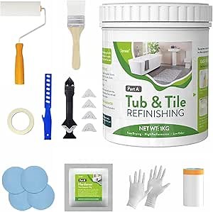 35oz Water Based Tub and Tile Refinishing Kit with 8 Tools, White Low Odor Tub and Tile Paint for Bathroom, Semi-Gloss Finish Bathtub Refinishing Kit for Shower, Fiberglass, Kitchen, Sink