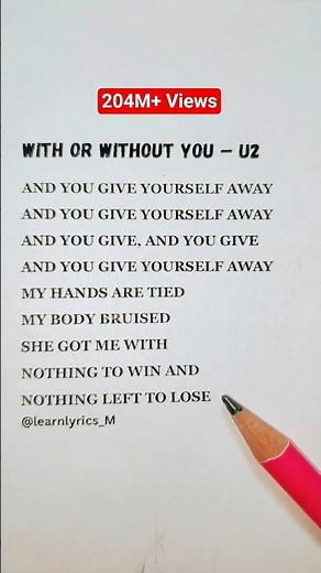 With Or Without You U2 Song Lyrics #lyrics