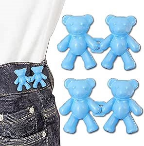 Bear Button Pins for Jean,Jean Buttons for Loose Jeans,No Sew Button Extenders for Jeans,Easy to Instant Reduce Too Loose Pants Waist,2 Sets (Bule)