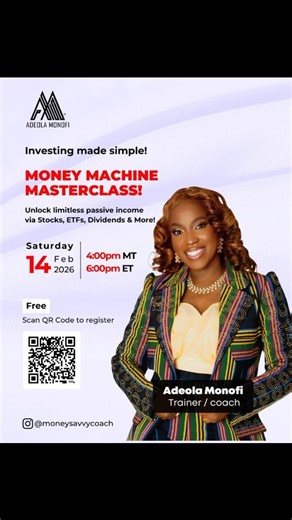 Adeola Monofi || Wealth Builder 🇳🇬🇨🇦 on Instagram: "You work hard for money, your money should be working harder💸 I trippled my investment portfolio from 100k to 300k in a year and currently earn over 6k monthly dividends on autopilot Let me show you how to put your idle cash to work & build your very own Money Machine that pays you limitless passive income in this free LIVE training : 🧠 The Money Machine Masterclass How to Unlock Limitless Passive Income Using Stocks, ETFs & Dividends 📅 
