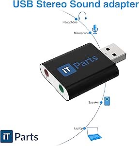 Stereo Sound USB 2.0 Stereo Sound Adapter USB External Stereo Sound Adapter for Windows and Mac. Plug and play No drivers Needed Connectors: USB Type-A, Stereo output jack, Mono microphone-input jack.