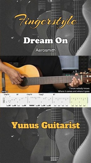 Dream On - Aerosmith - Fingerstyle Guitar Tutorial + TAB & Lyrics #fingerstyle