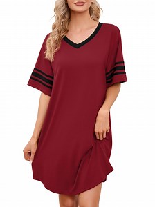 MINTREUS Women's Nightgown Short Sleeve Nightshirt V Neck Sleep Shirt Loose Loungewear Casual Sleepwear - Walmart.com