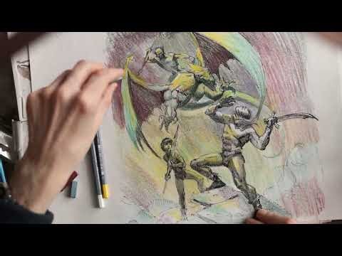 Copying from a painting by Boris Vallejo