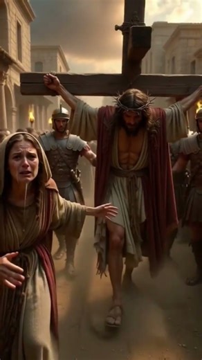 Cartoon Jesus Carrying the Cross with Mary and Mourning Crowd #jesus#shorts