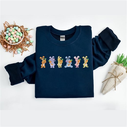 Embroidered Pooh Friends Easter T-shirt, Tigger Piglet Eeyore Sweatshirt, Vintage Rabbit Carrot Hoodie, Retro Hundred Acre Wood Embroidery - Etsy